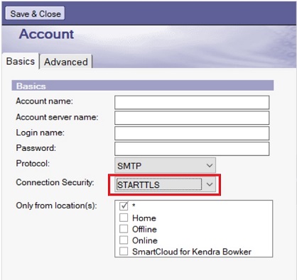 STARTTLS selection in SMTP account