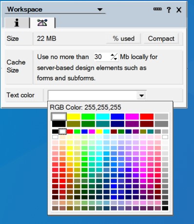 text color dropdown menu in workspace properties