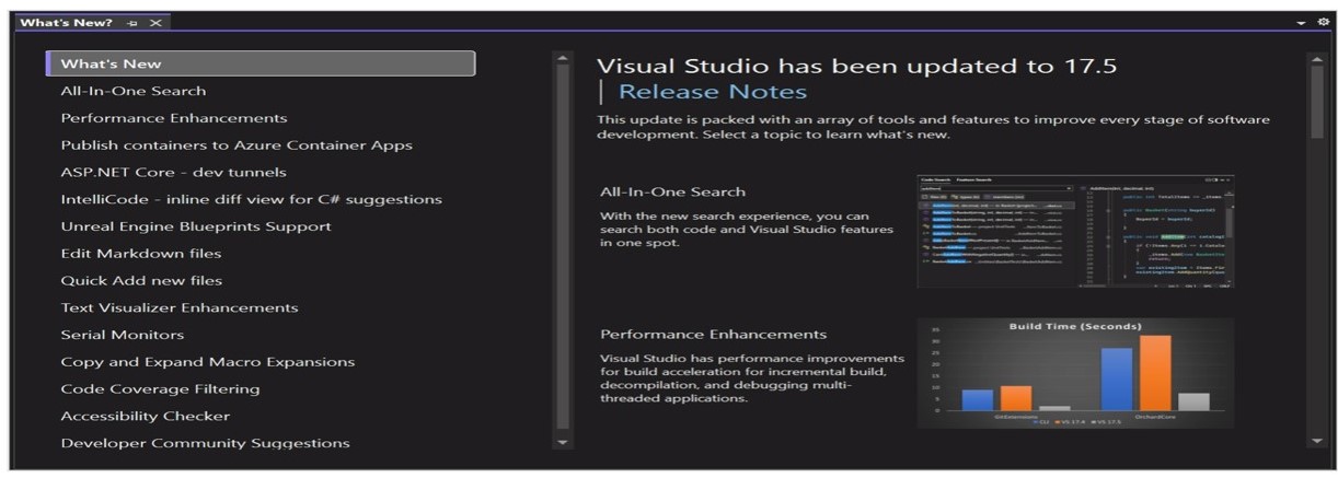 visual studio what's new screenshot for compiler upgrade