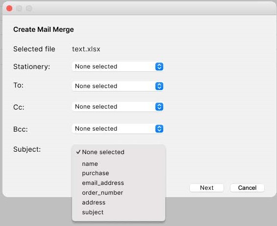 create mail merge dialog box