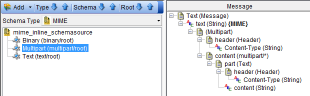 The screen capture shows a Multipart MIME root selected.
