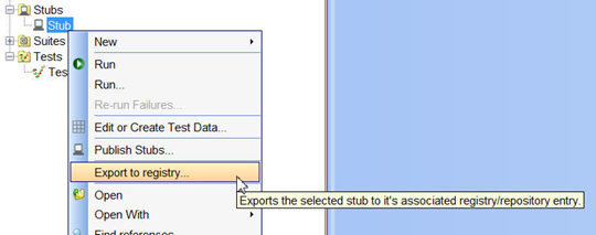 Export to registry option in the Test Factory