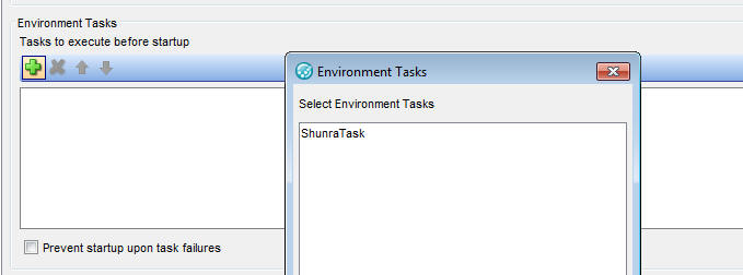 The Environment Tasks selection window
