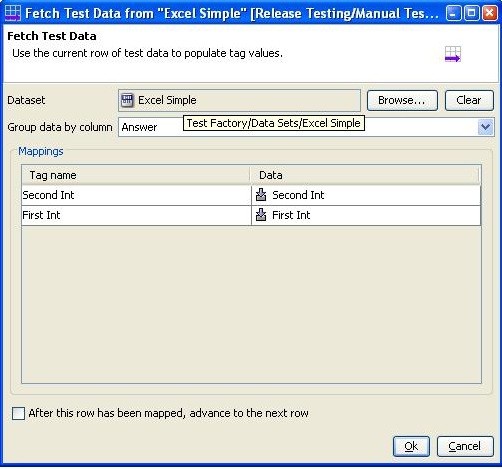 Mappings section of Fetch Test Data window