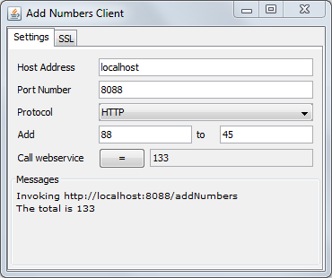 Image of the Add Numbers Client window.