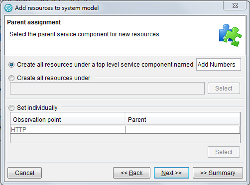 Image of the Add resources to system model window.