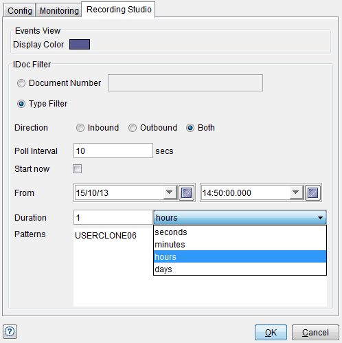 SAP System window, Recording Studio tab (example)