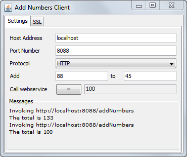 Image of the Add numbers Client window.