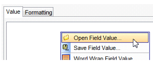 The Open Field Value is available in the pop-up menu.