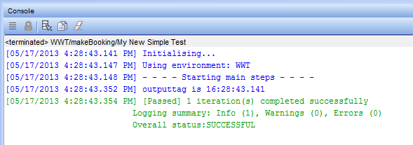 Test console output with log message