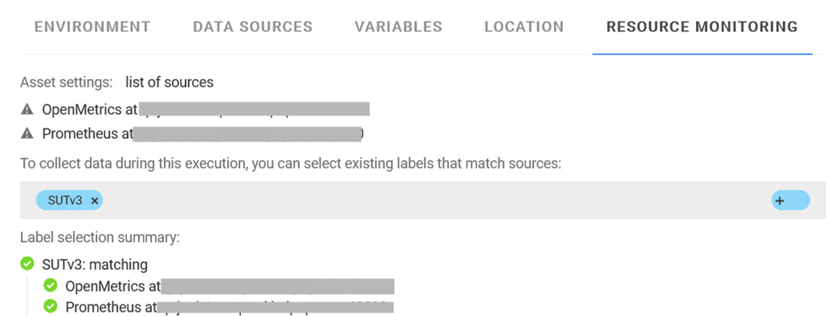 Field where you select or enter Resource Monitoring labels