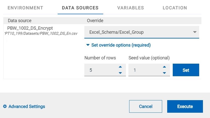 Select the schema to override datasets