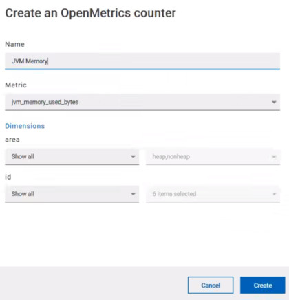 Create an OpenMetrics counter dialog box