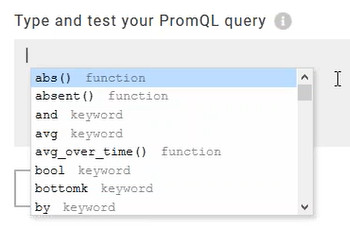 Field where you can enter and test a PromQL query