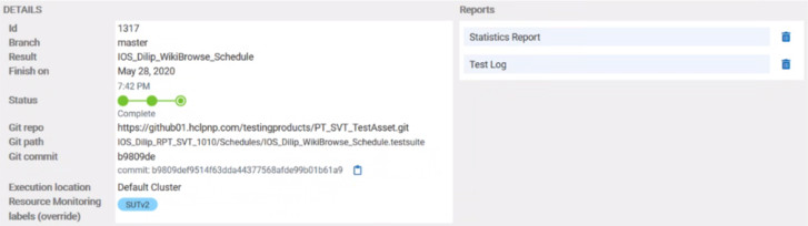 Example of result details and reports