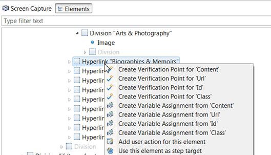 Modifying the property generated for the object captured during recording with a candidate property from the screen capture's context menu