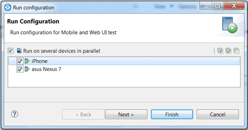 'Run on several devices in parallel' option selected