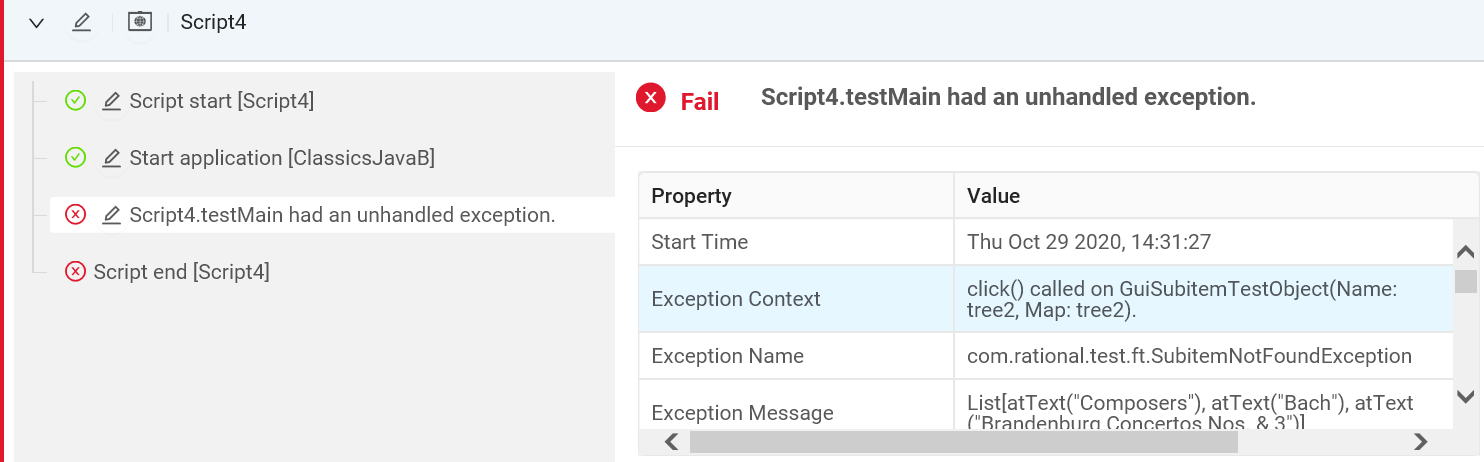 Details pane displaying an exception