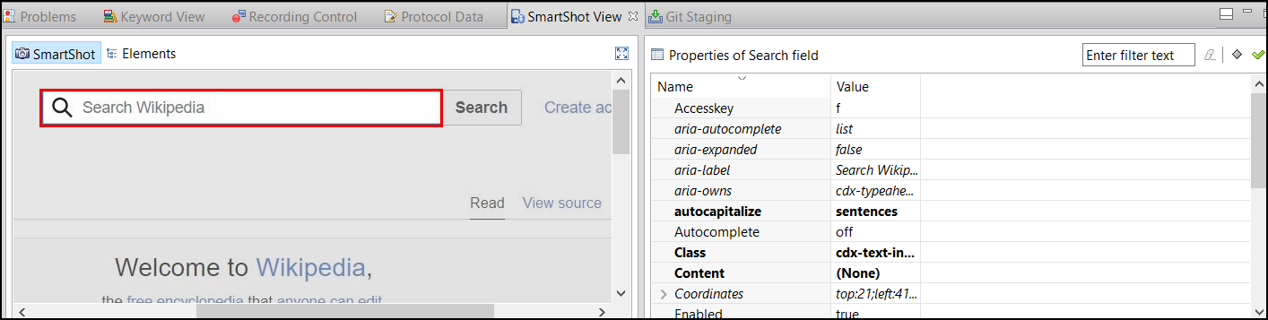SmartShot view of the selected step and the corresponding Properties table