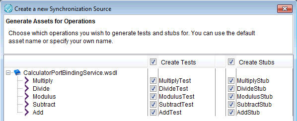 Select to create tests and stub for the WSDL document