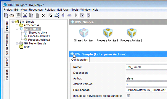Clicking configuration for a selected enterprise archive