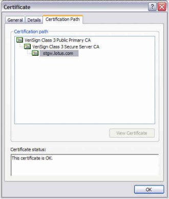 Certificate path showing intermediate certicate