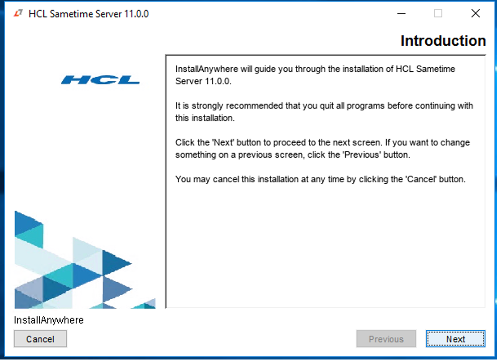 Install program introduction screen