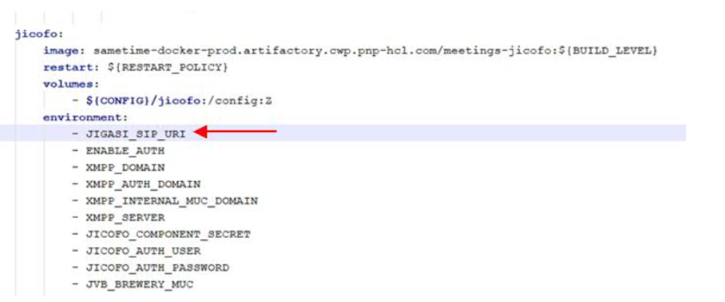 Portion of docker_compose.yml file showing change to JICOFO environment section