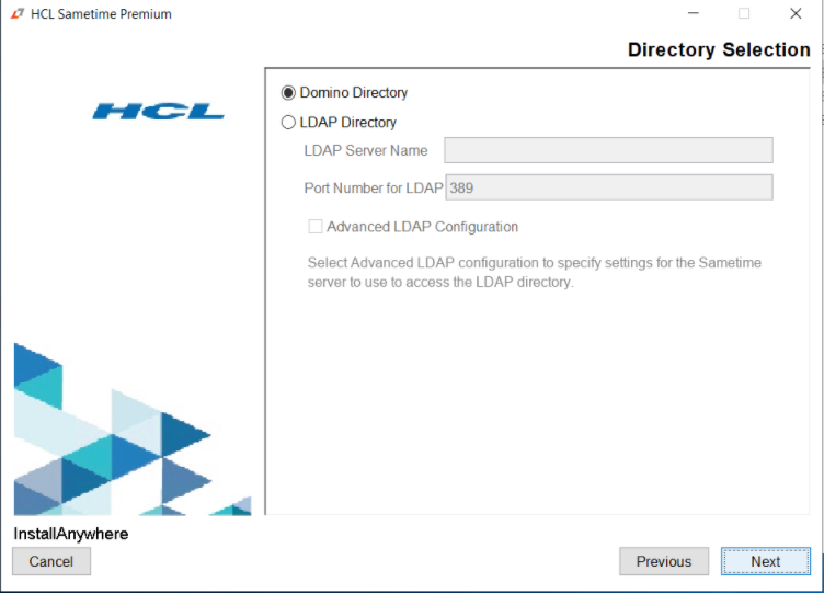 Install process directory selection window