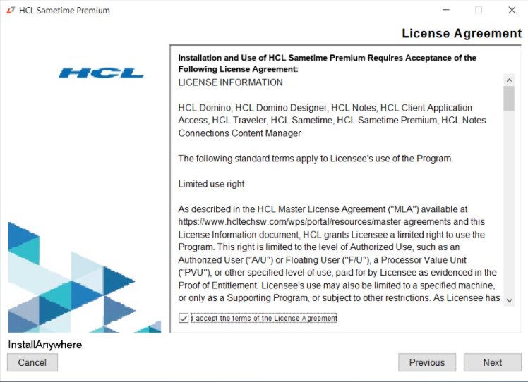 Install process license agreement window