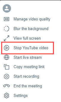 acton menu showing stop youtube video
