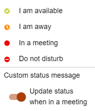 Status field containing status messages and settings