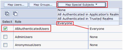 The mapping table lets you assign Everyone to the AllAuthenticatedUsers security role