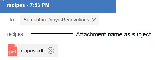 Attachment file name recipes shown as subject