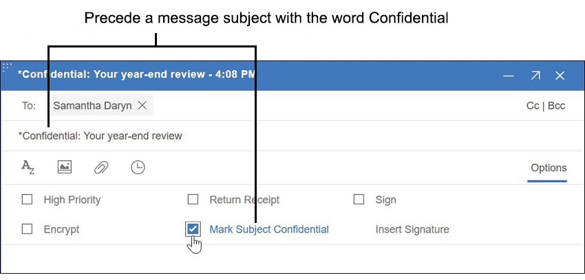 Example of Mark Subject Confidential option