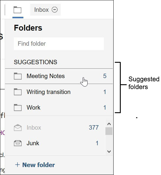 Suggested folders shown when adding or moving messages