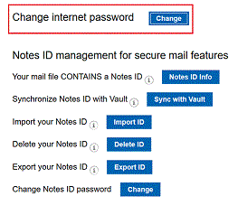 Change internet password option selected in Security settings,