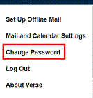 Change Password option in the name drop-down menu