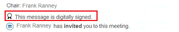 Invitation that shows This message is digitally signed