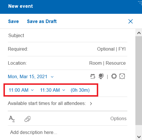 New meeting showing default duration