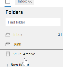 「フォルダー」ドロップダウンで「VOP_Archive」という名前のアーカイブが選択されている