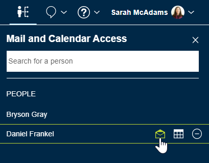 Opening Daniel Frankel's mail from Mail and Calendar Access by selecting the mail icon