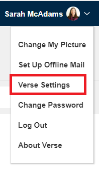 mail and calendar settings changed to Verse settings.
