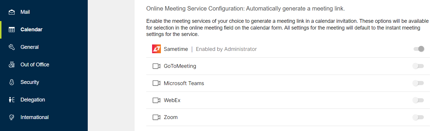Online Meeting Service Configuration in Verse Settings