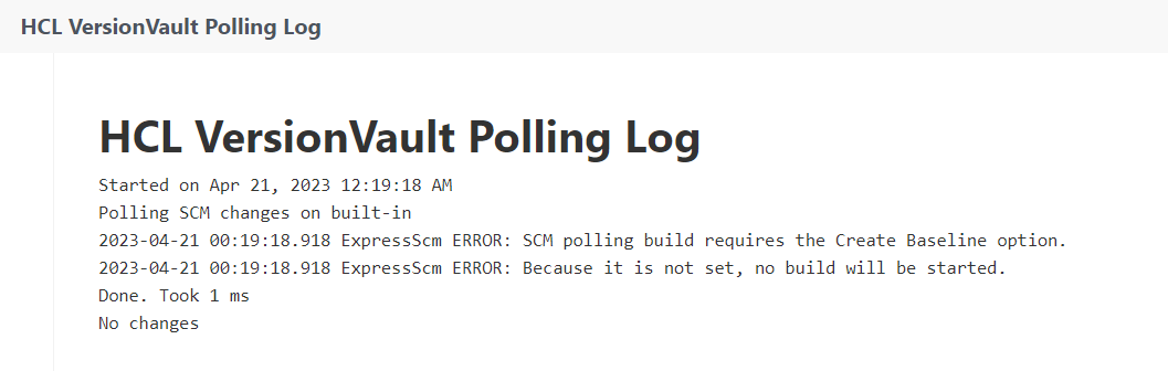 HCL VersionVault polling log