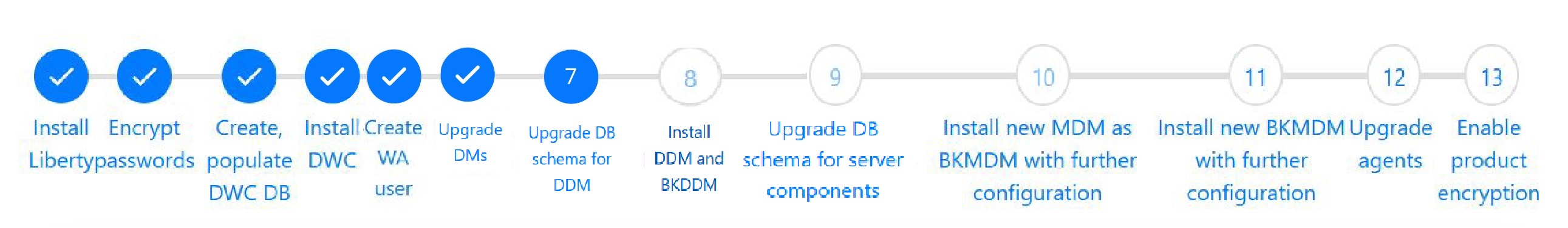 This graphic describes the current step: upgrading the database for the dynamic domain manager.