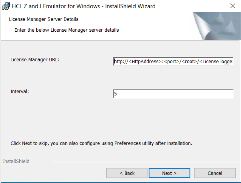License Manager settings Configuration during GUI installation